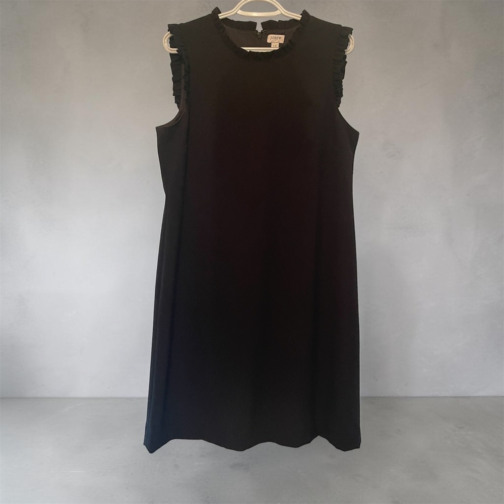 J.Crew Black Ruffle Trim Sleeveless Shift Dress Women Size 14